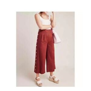 Anthropologie Pants Women’s‎ 6 Brown Wide Leg Crop Side Button High Rise Linen
